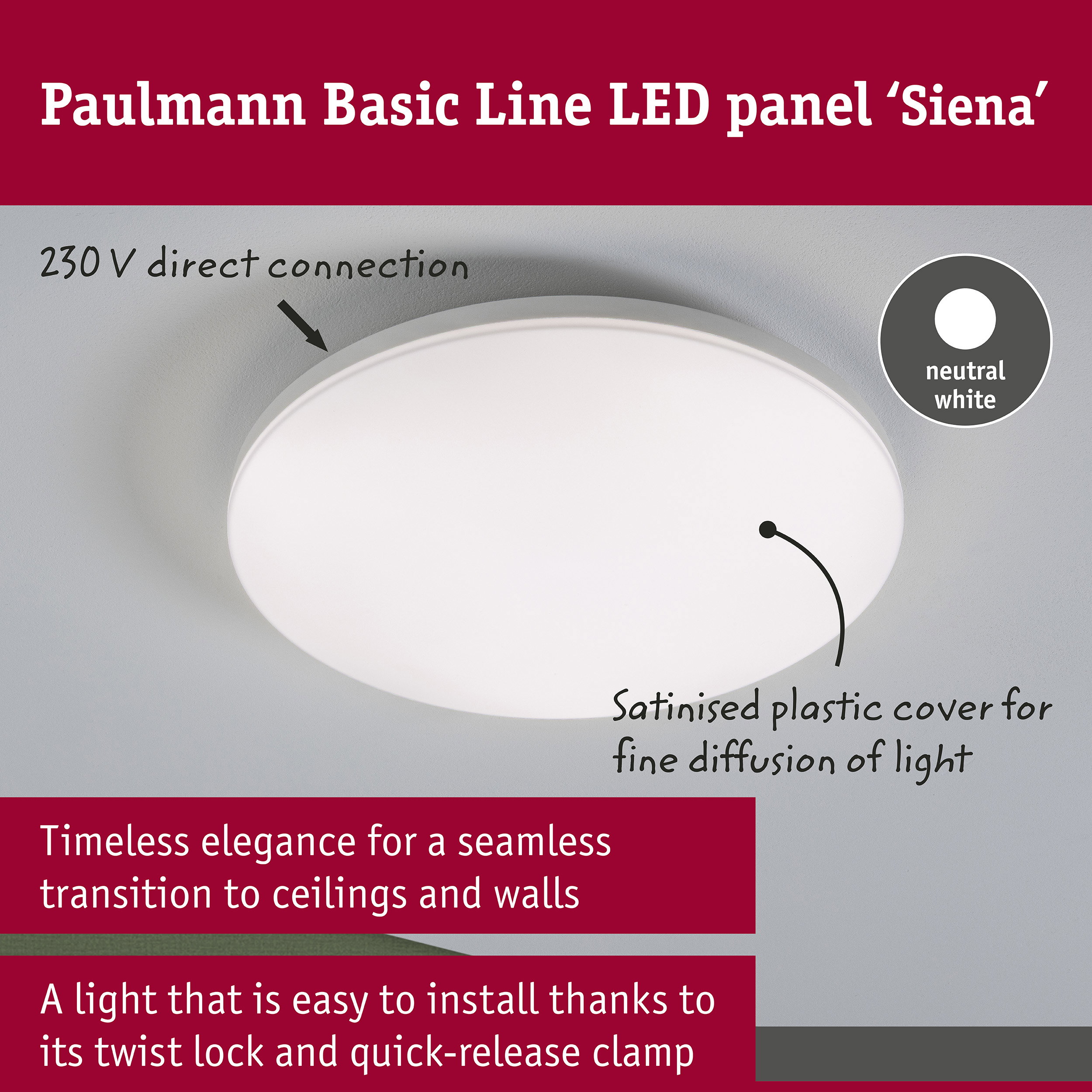 LED Ceiling light Siena 4000K 360mm 1900lm 230V 22W