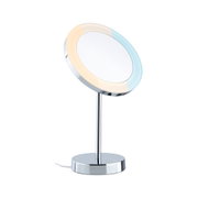 Moderner Kosmetikspiegel mit LED-Ring in warmweiß und kaltweiß, verchromtes Metallgestell, Schminkspiegel