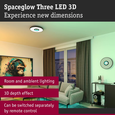 Spaceglow Three LED 3D white ceiling light with remote for room and ambient lighting with 3D depth effect