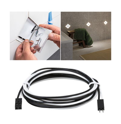 Black and white LED connection cable with plug for easy installation of recessed lighting fixtures