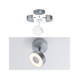 Modularer LED-Deckenstrahler in Silber mit rundem Leuchtkopf und dimmbarer Lichtquelle für Wohnräume