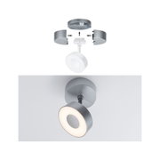 Modular silver LED ceiling spotlight with warm white light and aluminium housing for living spaces