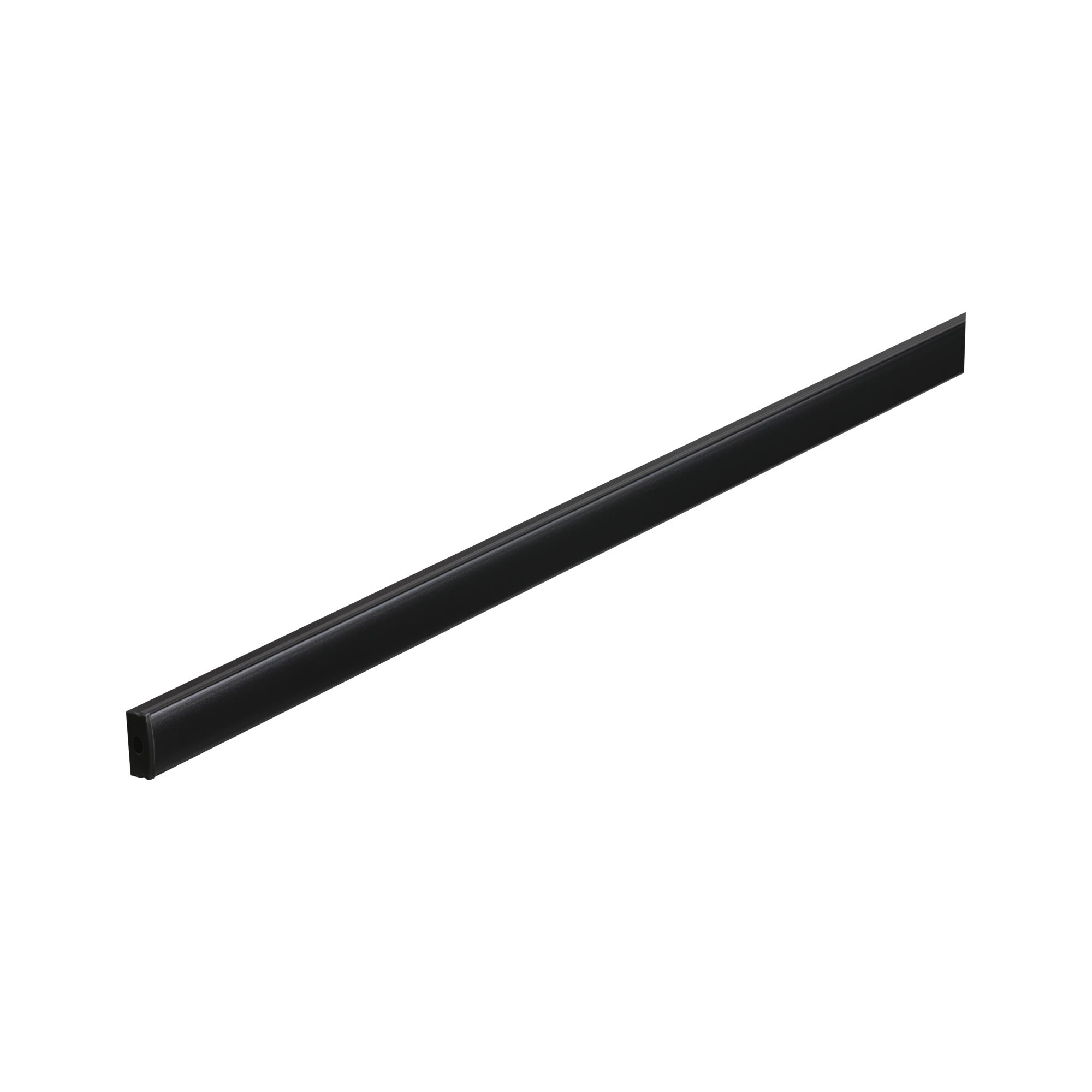 Slim black aluminum LED light bar for modern indoor lighting and accent illumination.