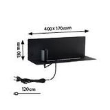 Black metal wall shelf 40x17 cm with 120 cm cable for LED lighting installation