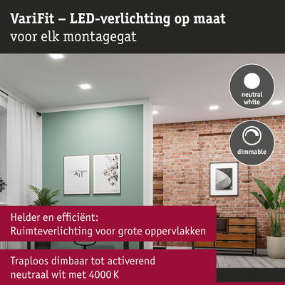 Woonkamer met dimbare LED-plafondverlichting in neutraal wit voor heldere ruimteverlichting