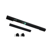 Black aluminum connector with wiring and screws for LED track lighting installation.