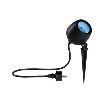 Black LED garden spotlight with ground spike and cable for outdoor and accent lighting