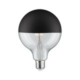 Glazen lamp met zwarte bovenkant en zichtbaar LED-filament voor decoratieve verlichting