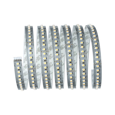 Flexible LED strip with white LEDs on silver circuit board for versatile lighting applications