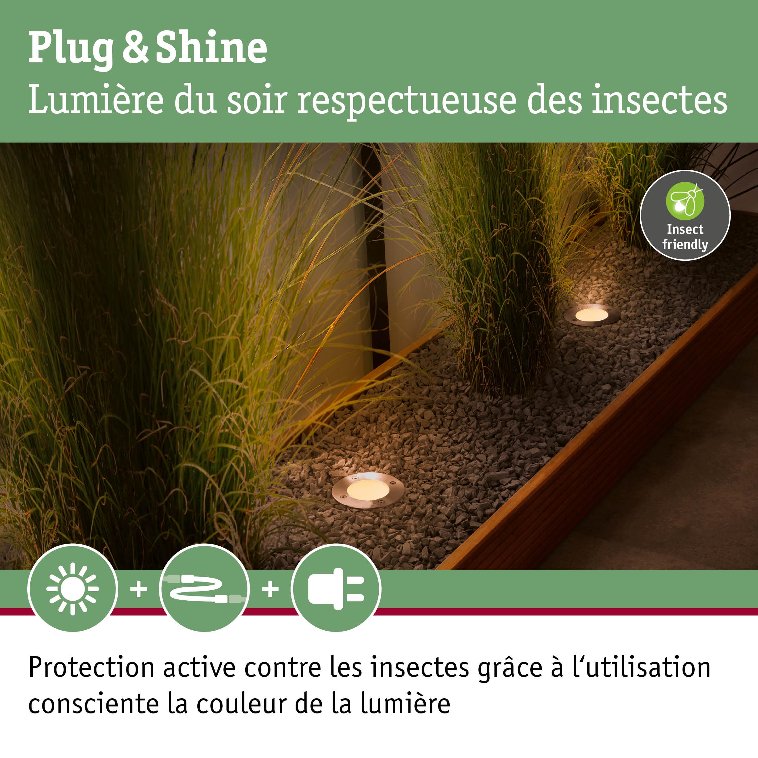 Éclairage extérieur LED encastré blanc chaud respectueux des insectes dans un lit de gravier