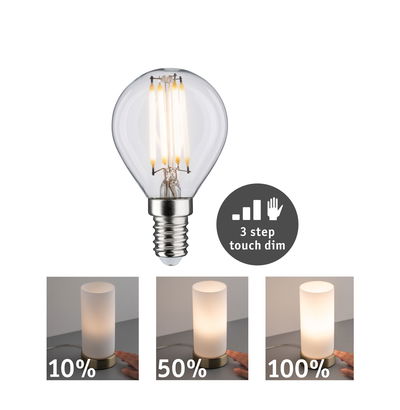 LED-Glühbirne mit E14-Sockel und 3-stufiger Touch-Dimmfunktion für stimmungsvolle Beleuchtung.