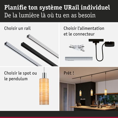 Guide pour planifier un système URail avec rails, connecteurs et suspensions en bois pour éclairage intérieur
