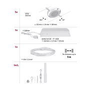 Technical drawing of white LED recessed ceiling spotlight 160 mm diameter with accessories for lighting systems