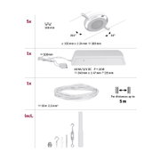 Technische Zeichnung weißer LED-Deckeneinbaustrahler mit 160 mm Durchmesser und Zubehör für Beleuchtungssysteme