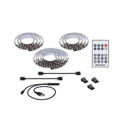 LED-stripset met drie flexibele strips, afstandsbediening en USB-kabel voor slimme verlichting