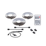 LED strip light set with three flexible strips, remote control, and USB cable for smart lighting