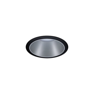 Round recessed spotlight made of aluminum in black and silver for modern LED ceiling lighting