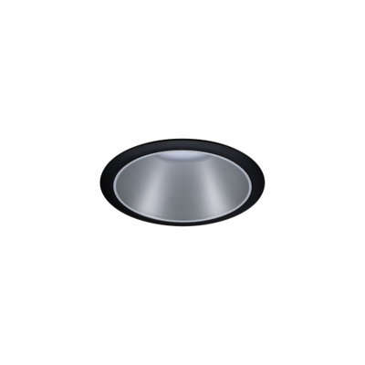 Round recessed spotlight made of aluminum in black and silver for modern LED ceiling lighting