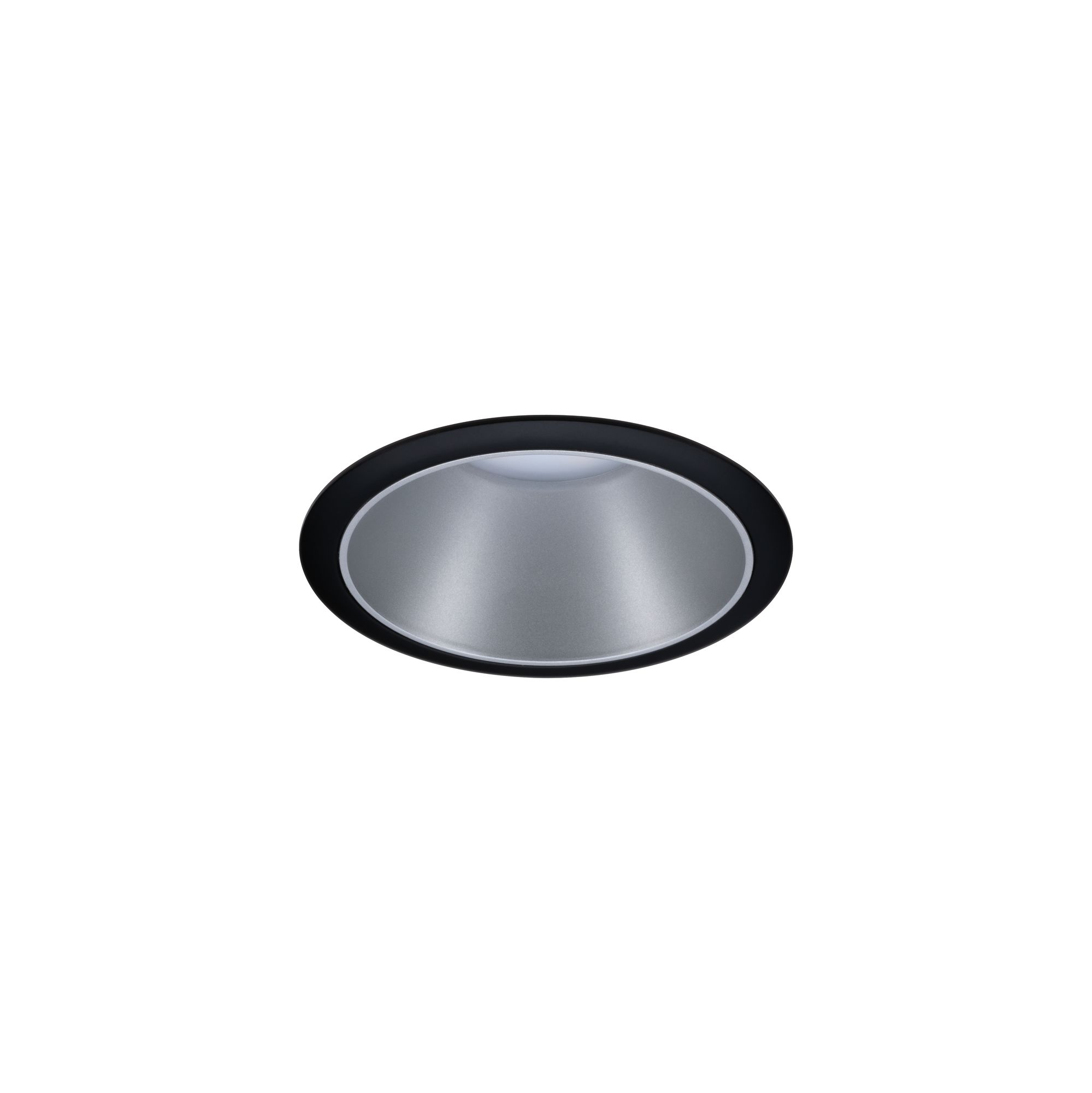 Runder Einbaustrahler aus Aluminium in Schwarz und Silber für moderne LED-Deckenbeleuchtung