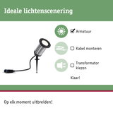 RVS LED-tuinschijnwerper met zwarte rand en grondpen voor flexibele buitenverlichting