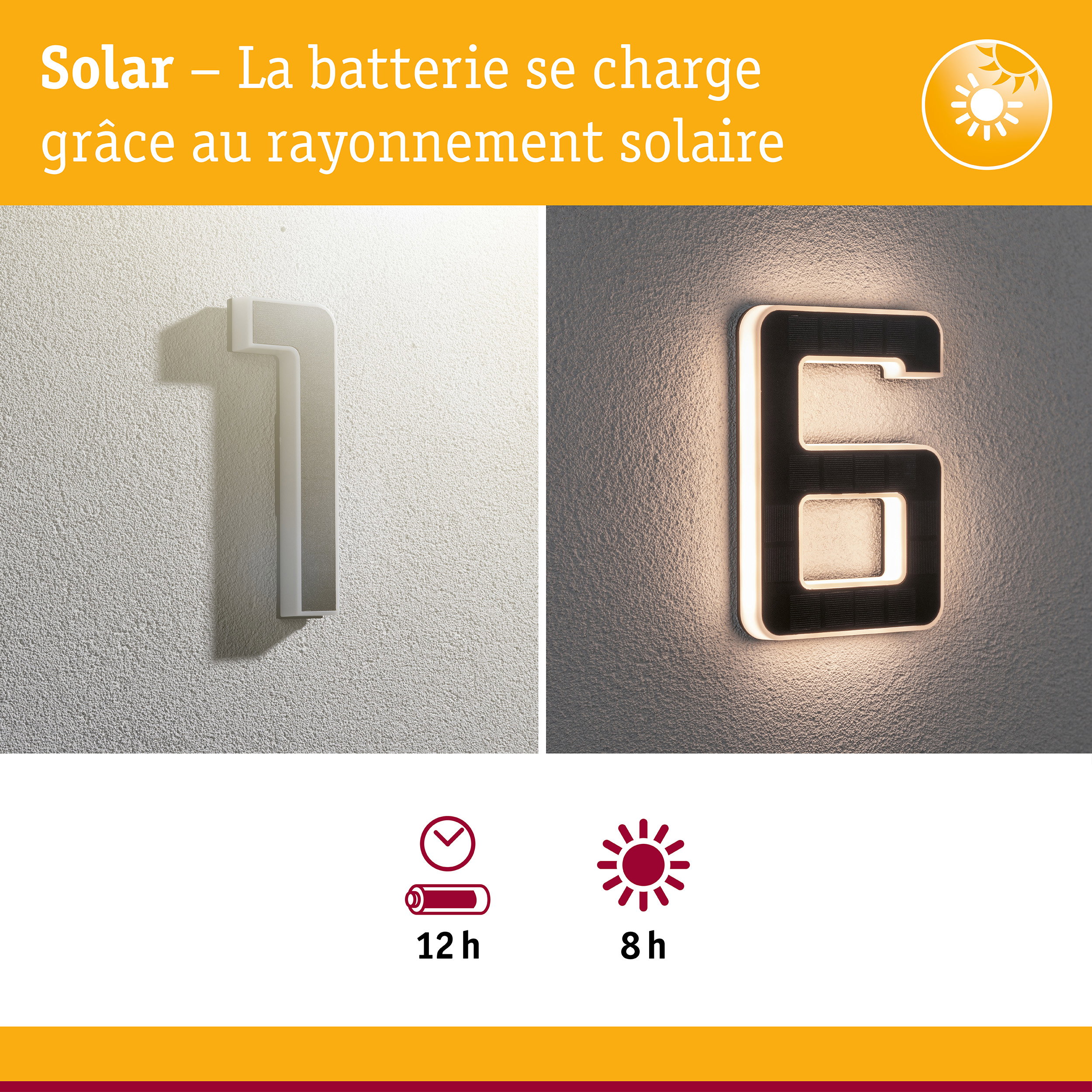 Numéro de maison solaire avec cadre blanc et éclairage LED pour une illumination extérieure économique