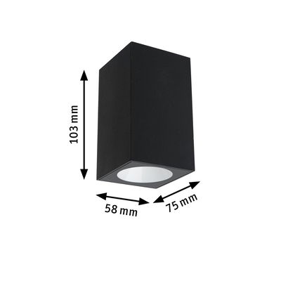 Zwarte rechthoekige metalen LED-plafondlamp van 103x75x58 mm voor moderne binnenverlichting