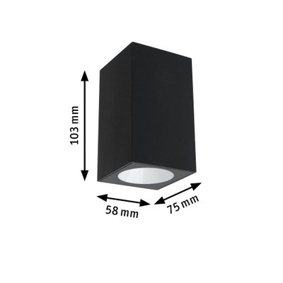 Black rectangular metal LED ceiling light measuring 103x75x58 mm for modern indoor lighting
