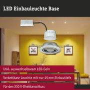 Weiße LED Einbauleuchte Base mit austauschbarem LED-Coin und 45 mm Einbautiefe für 230 V Anschluss