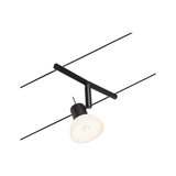 Black LED cable spotlight with white glass lampshade for modern lighting solutions.