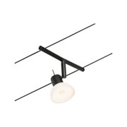 Schwarze LED-Seilstrahlerleuchte mit weißem Lampenschirm aus Glas für moderne Beleuchtung.