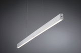 Moderner linearer LED-Hängeleuchter aus gebürstetem Aluminium in Silber für Büro und Wohnraum.