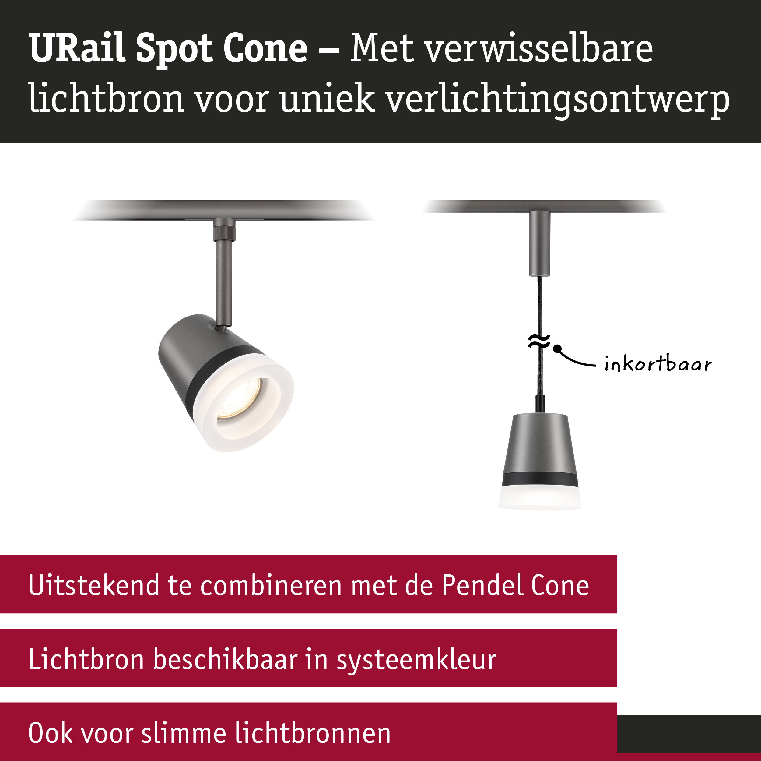 URail Railspot Cone GU10 max. 10W dimbaar 230V Titaanium