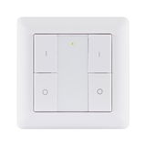 White plastic wall switch with four buttons and green LED indicator for light control