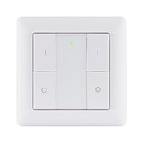 White plastic wall switch with four buttons and green LED indicator for light control