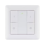 White plastic wall switch with four buttons and green LED indicator for light control