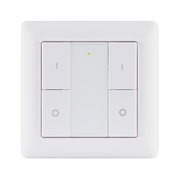 White plastic wall switch with four buttons and green LED indicator for light control