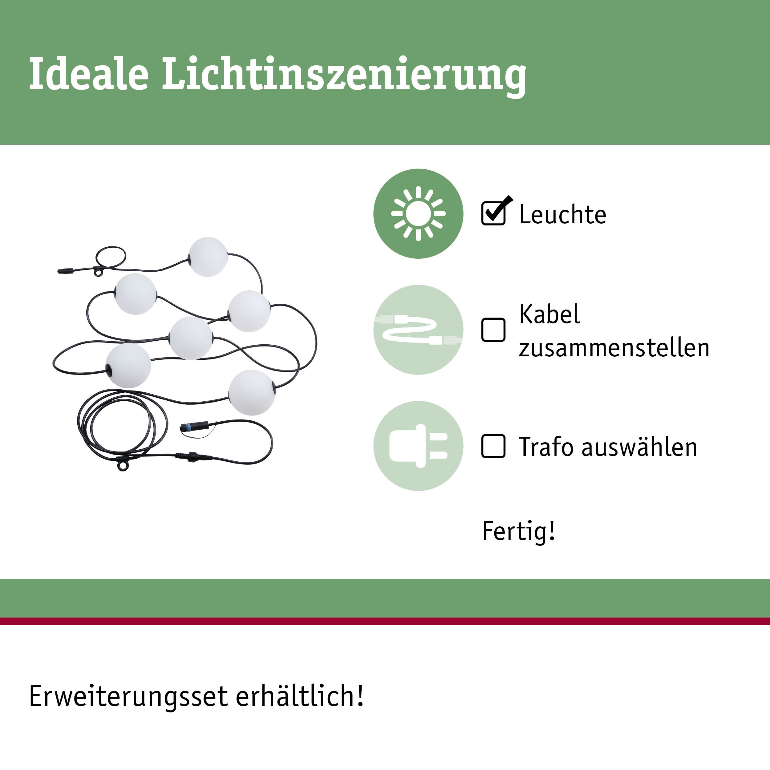 Weiße LED-Lichterkette mit schwarzen Kabeln für flexible Lichtgestaltung und einfache Montage