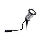 Edelstahl-Gartenstrahler mit schwarzem Erdspieß und Kabel für Außenbeleuchtung und LED-Lichtakzente