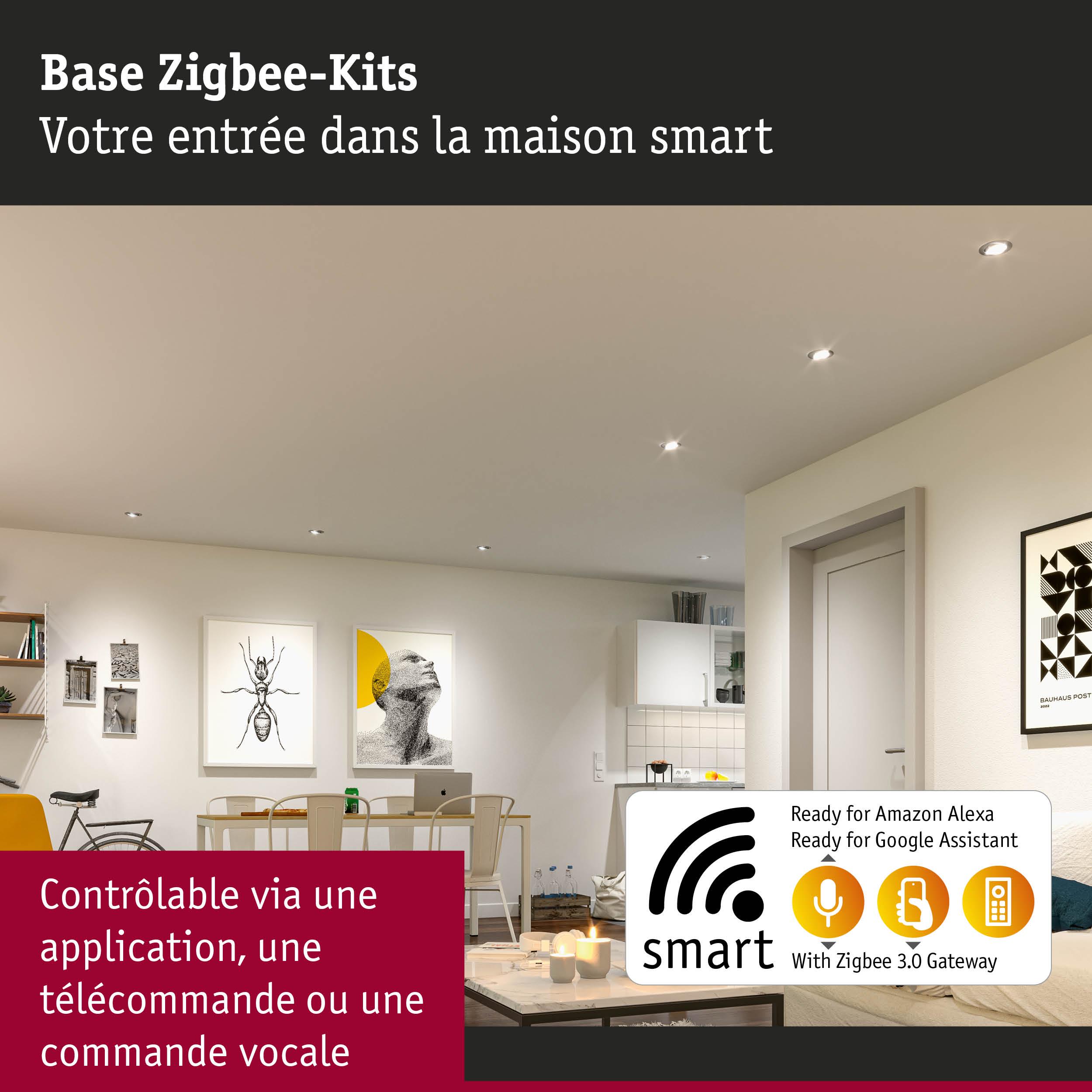 Salon moderne avec contrôle smart Zigbee 3.0 compatible Alexa et Google Assistant