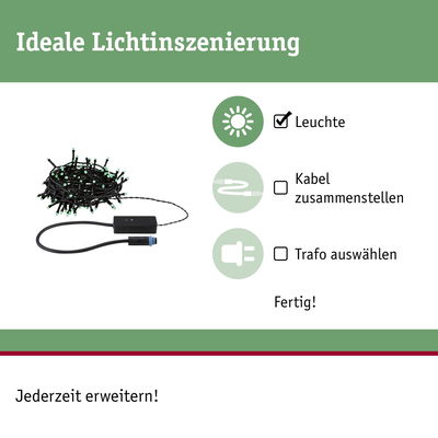 Schwarzes LED-Lichtkabel mit grünem Licht und Stecker für flexible Lichtinszenierung und Erweiterung