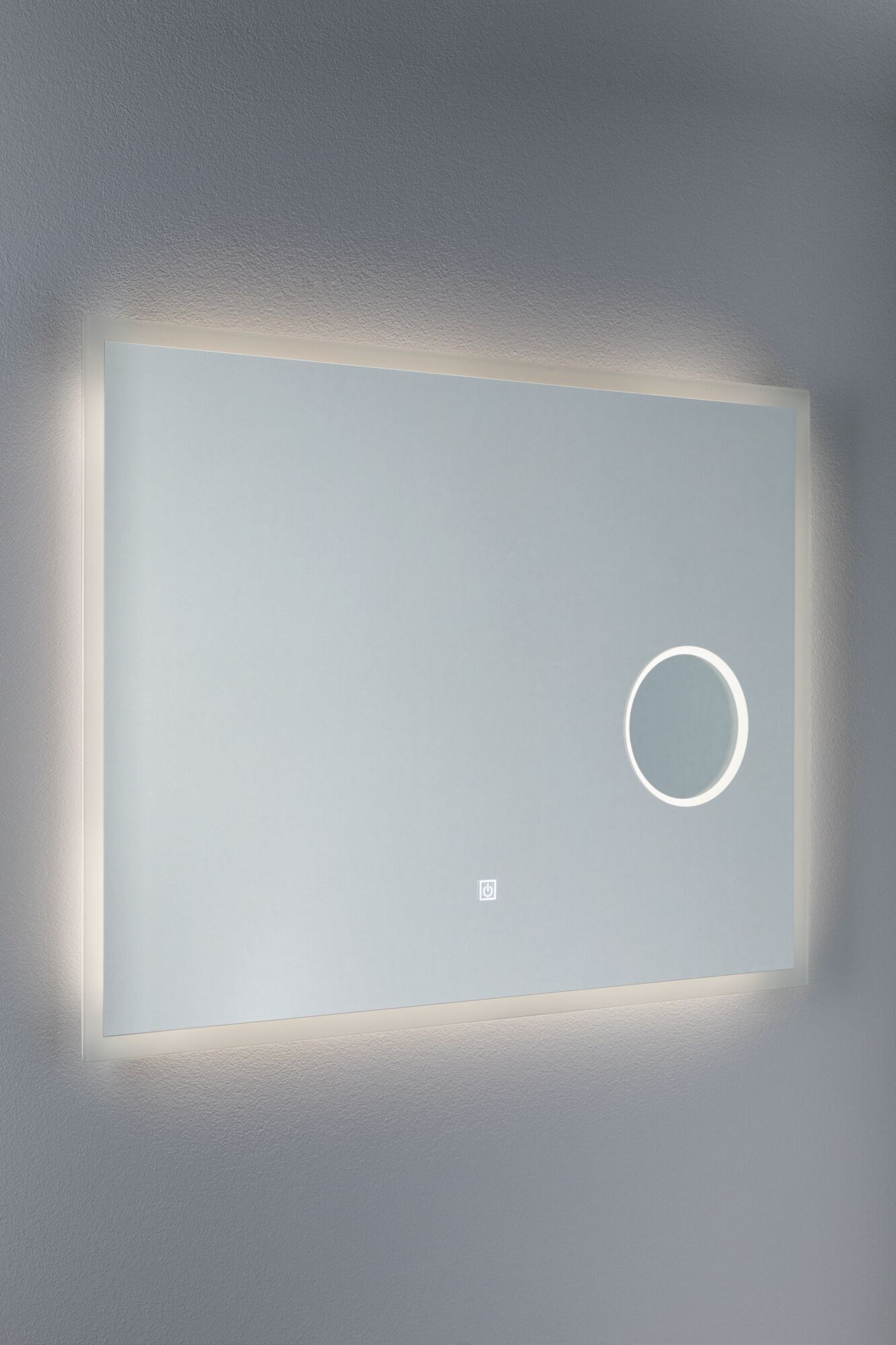 Rectangular LED bathroom mirror with illuminated magnifying mirror and touch switch, white light