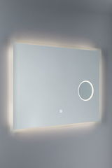Rectangular LED bathroom mirror with illuminated magnifying mirror and touch switch, white light