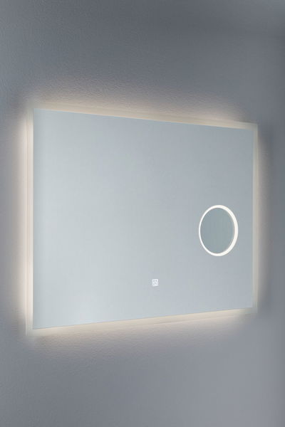Rectangular LED bathroom mirror with illuminated magnifying mirror and touch switch, white light