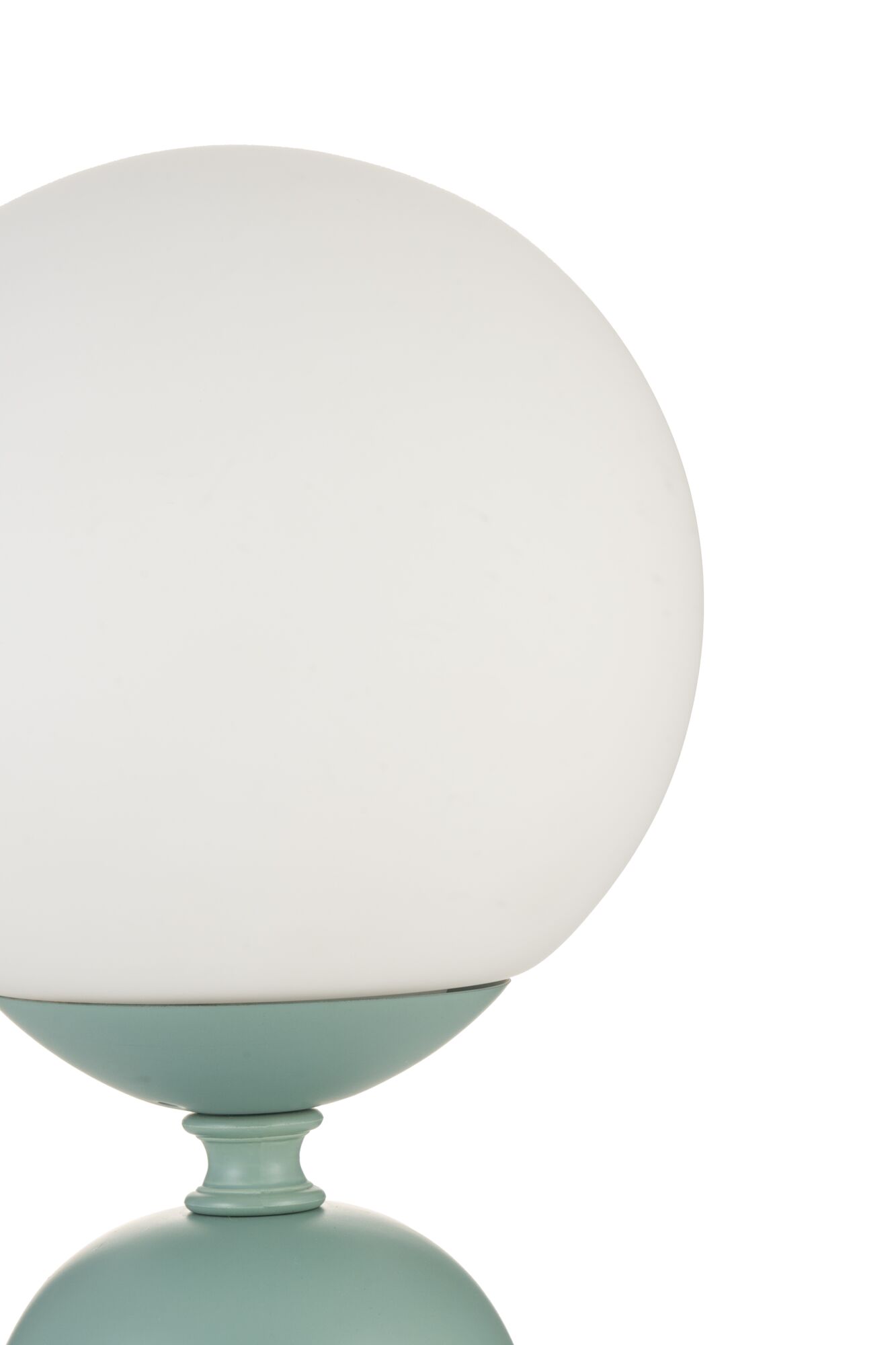 Round table lamp with white glass and mint green metal base for modern interiors
