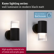 Kame wall luminaire in modern matt black metal and acrylic glass for bathroom lighting