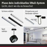Modulares URail-Schienensystem in Schwarz und Weiß mit Spots für individuelle Raumbeleuchtung