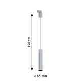 Schlanker silberner LED-Pendelleuchte mit 196 cm Länge und 65 mm Durchmesser für moderne Beleuchtung
