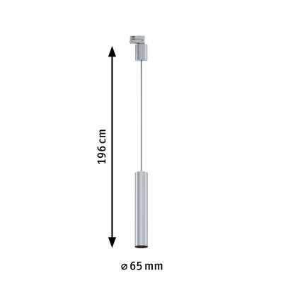 Slanke zilveren LED-hanglamp van 196 cm lang en 65 mm diameter voor moderne verlichting