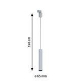 Slanke zilveren LED-hanglamp van 196 cm lang en 65 mm diameter voor moderne verlichting