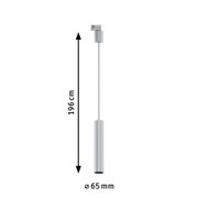 Silver metal LED pendant light measuring 196 cm length and 65 mm diameter for modern lighting